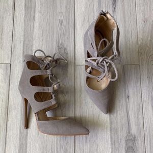 Gray Lace Up Heels